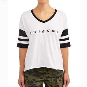 Friends V Neck Tee Varsity Sleeves Boyfriend shirt